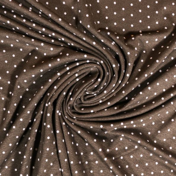 Tissu Jersey Viscose Taupe Pois 3mm Blanc - Par 10 cm