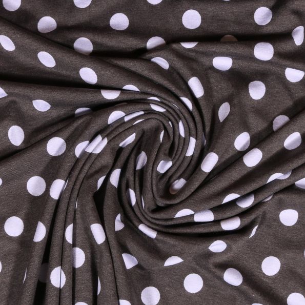 Tissu Jersey Viscose Taupe Pois 13mm Blanc - Par 10 cm
