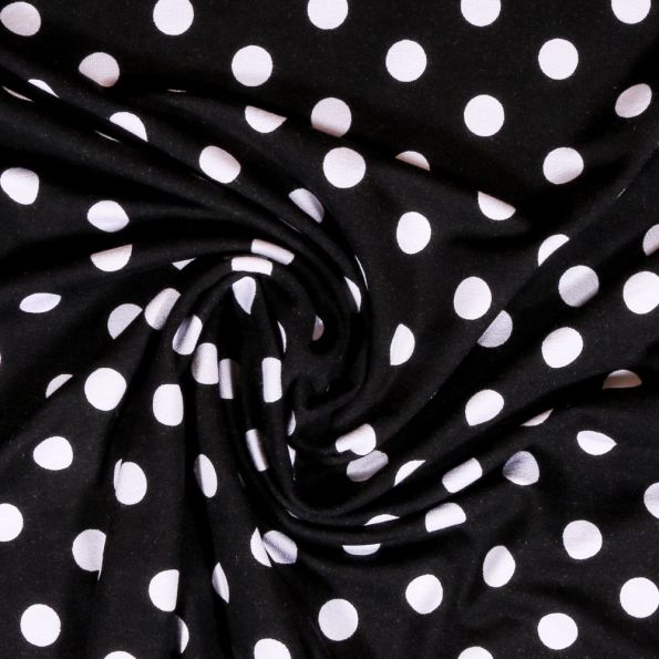 Tissu Jersey Viscose Noir Pois 13mm Blanc - Par 10 cm
