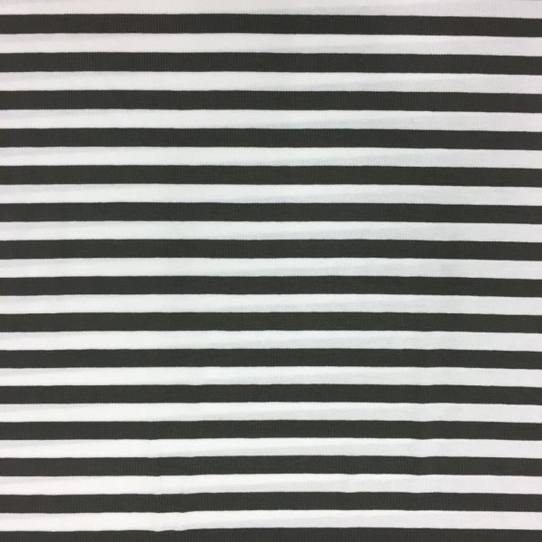 Tissu Jersey Viscose Marinière Rayures 1 cm Taupe et blanc - Par 10 cm