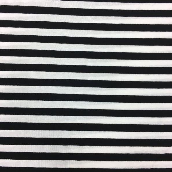 Tissu Jersey Viscose Marinière Rayures 1 cm Noir et blanc - Par 10 cm