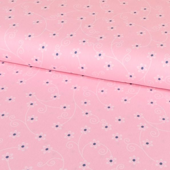 Tissu Denim Stretch Fleuris Rose bébé - Par 10 cm