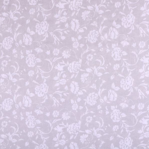 Tissu Viscose légère Gris clair Fleuris Blanc - Par 10 cm