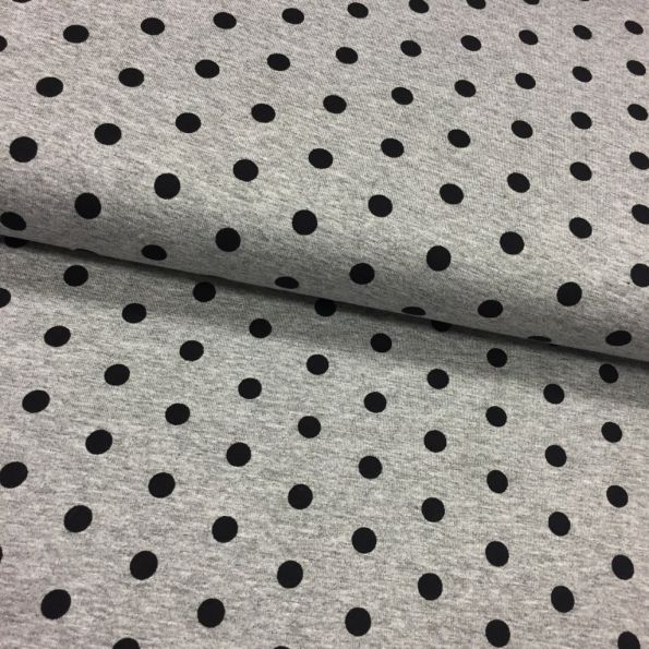 Tissu Jersey viscose Gris Pois Noirs - Par 10 cm