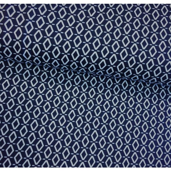 Tissu Jersey interlock Bleu marine Losanges Blancs - Par 10 cm