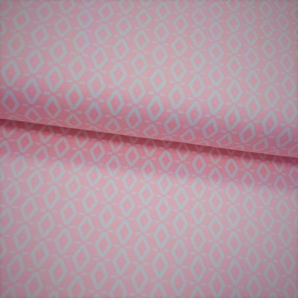 Tissu Jersey interlock Rose pâle Losanges Blancs - Par 10 cm