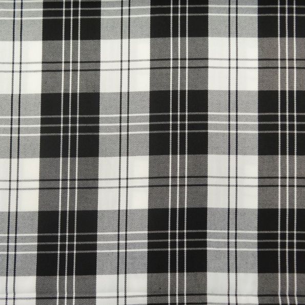 Tissu Tartan Ecossais Blanc Gros Carreaux Noirs - Par 10 cm