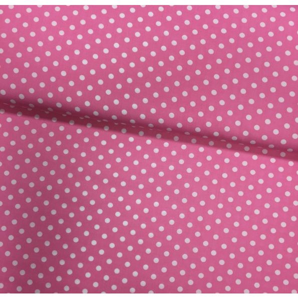 Tissu Coton imprimé Rose bonbon Pois 8 mm Blancs - Par 10 cm