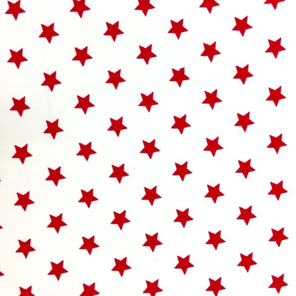 Tissu Coton imprimé Blanc Etoiles Rouges - Par 10 cm