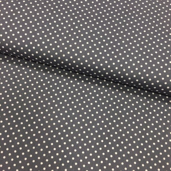 Tissu Coton imprimé Gris foncé Pois 3 mm Blancs - Par 10 cm