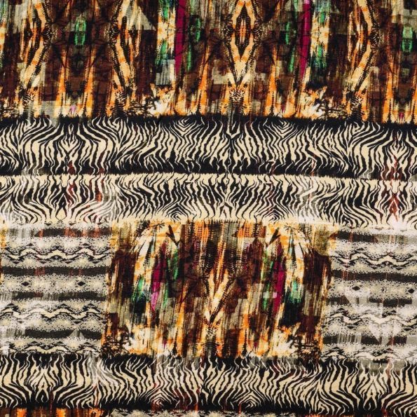 Tissu Jersey Viscose Orange Tribal animal Ton chaud - Par 10 cm