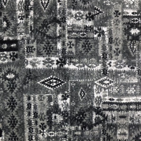 Tissu Maille pull Gris Motif Aztèque noir et blanc - Par 10 cm