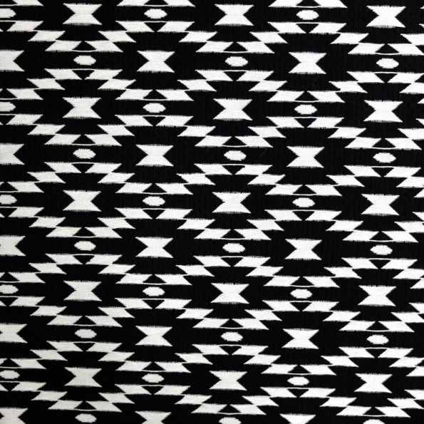 Tissu Maille pull Noir Carrés blancs - Par 10 cm