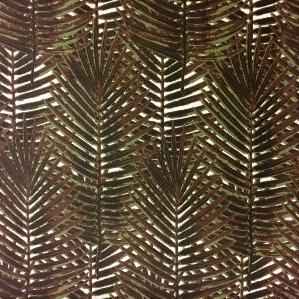 Tissu Coton enduit Blanc Feuilles Noires et kaki - Par 10 cm