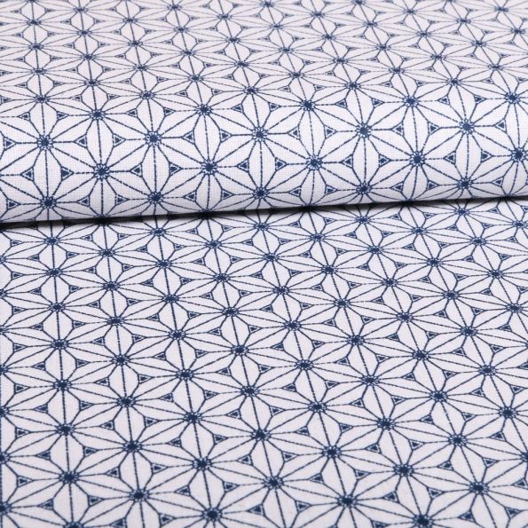 Tissu Coton Imprimé Arty Gris clair Formes liées Marine - Par 10 cm