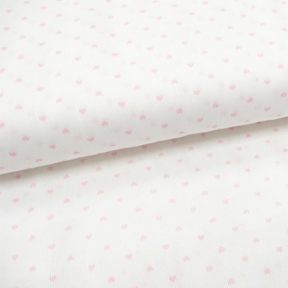 Tissu Piqué de coton Blanc Coeurs Roses clair 3 mm - Par 10 cm