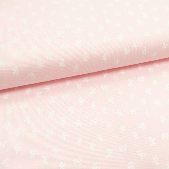 Tissu Piqué de coton Rose clair Noeuds Blancs 10 mm - Par 10 cm