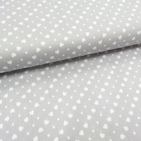Tissu Piqué de coton Gris clair Coeurs Blancs 6 mm - Par 10 cm