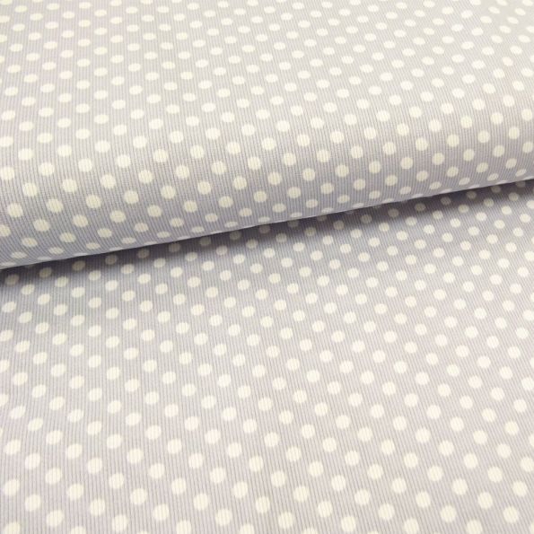 Tissu Piqué de coton Gris clair Pois Blancs 5 mm - Par 10 cm