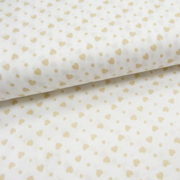 Tissu Piqué de coton Blanc Coeurs Beige 5 mm - Par 10 cm