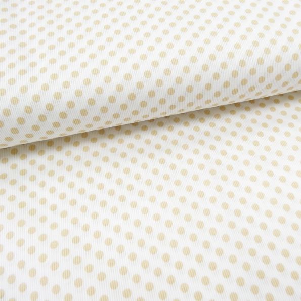 Tissu Piqué de coton Blanc Pois Beige 5 mm - Par 10 cm