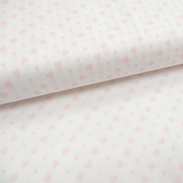 Tissu Piqué de coton Blanc Coeurs Roses 6 mm - Par 10 cm
