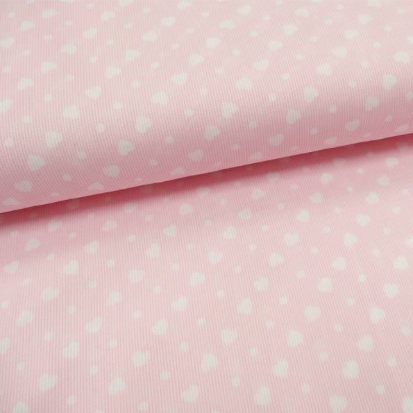 Tissu Piqué de coton Rose clair Coeurs Blancs 6 mm - Par 10 cm