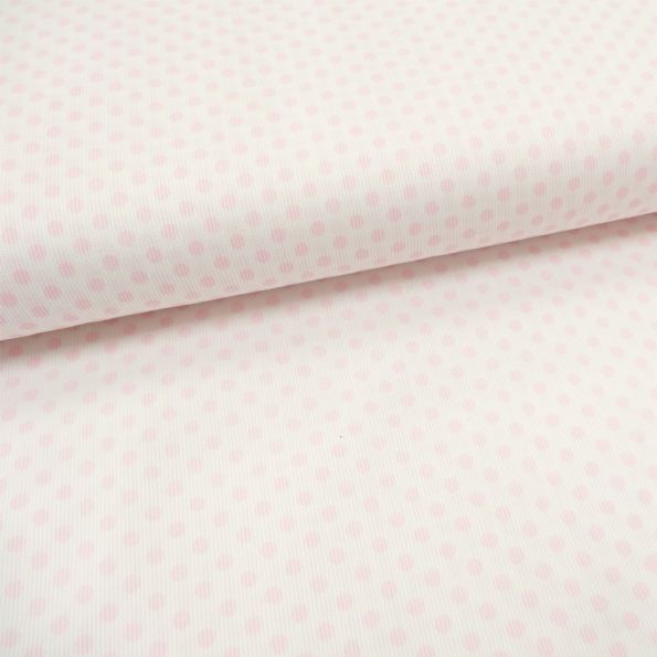 Tissu Piqué de coton Blanc Pois Roses 5 mm - Par 10 cm