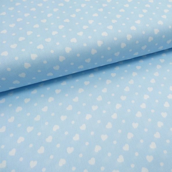 Tissu Piqué de coton Bleu ciel Coeurs Blancs 6 mm - Par 10 cm