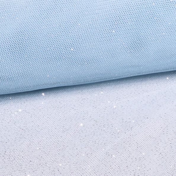Tissu Tulle Pailettes Bleu Ciel - Au mètre