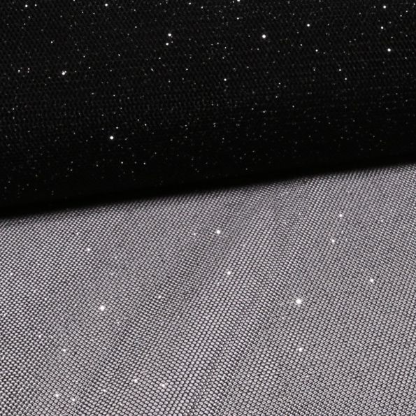 Tissu Tulle Pailettes Noir - Au mètre