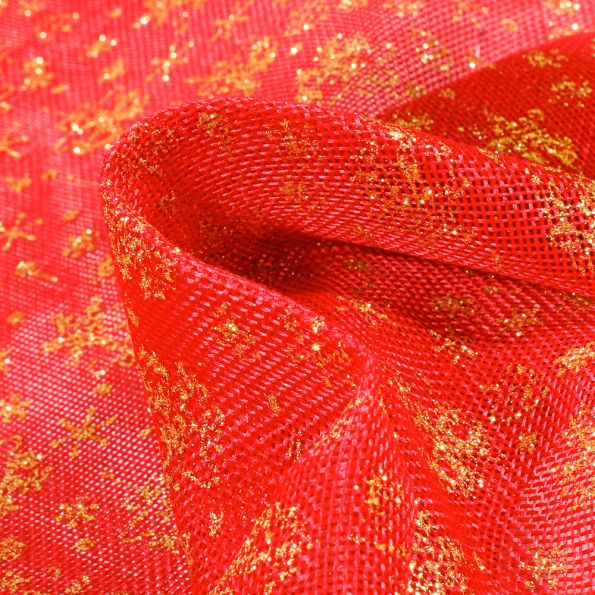 Tissu Toile de jute Christmas sur fond Rouge - Par 10 cm