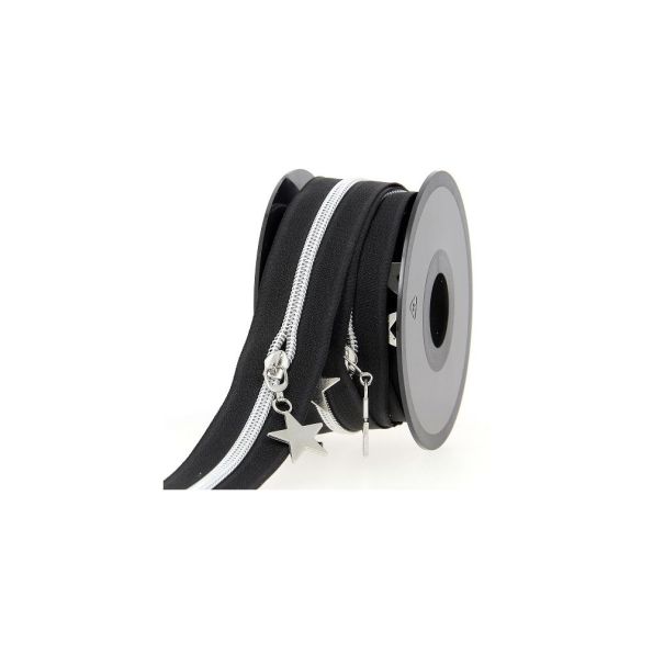 Fermeture spirale N°5 avec curseurs étoile argentée - Au mètre