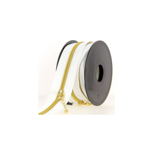 Fermeture spirale N°5 blanche avec curseurs  bille dorée - Au mètre