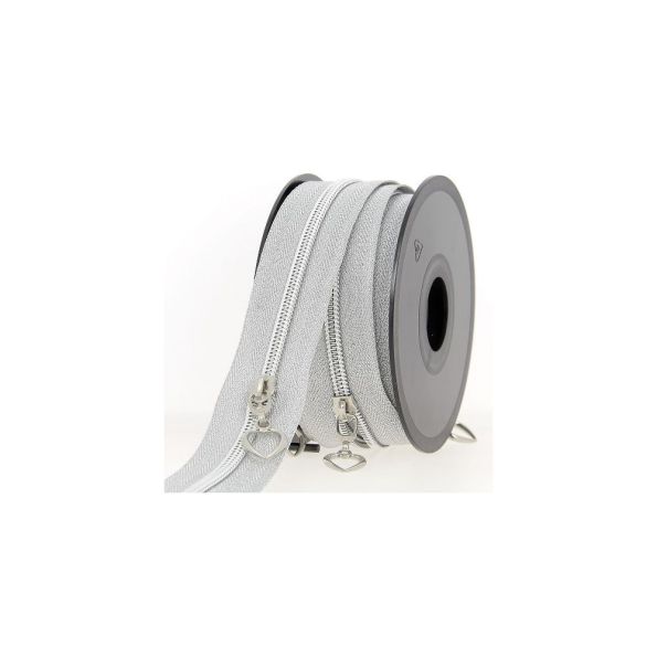 Fermeture spirale N°5 avec curseurs coeur argenté - Au mètre