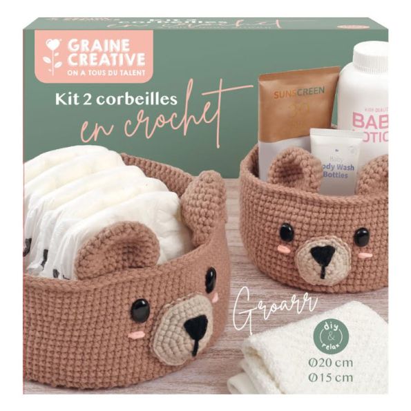 Kit Crochet 2 corbeilles Ours - Graine Créative