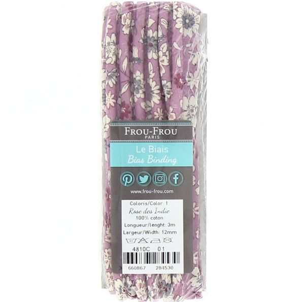 Passepoil Frou-Frou 12 mm Fleuri Rose - 3 mètres