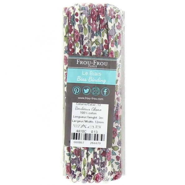 Passepoil Frou-Frou 12 mm Fleuri Bordeaux - 3 mètres