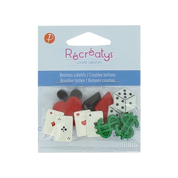 Boutons créatifs Récréatys Assortiment de 12 boutons Poker