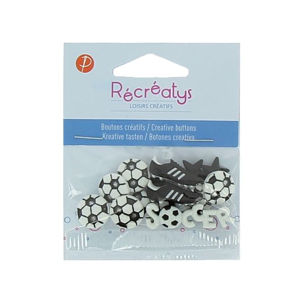 Boutons créatifs Récréatys Assortiment de 12 boutons Foot