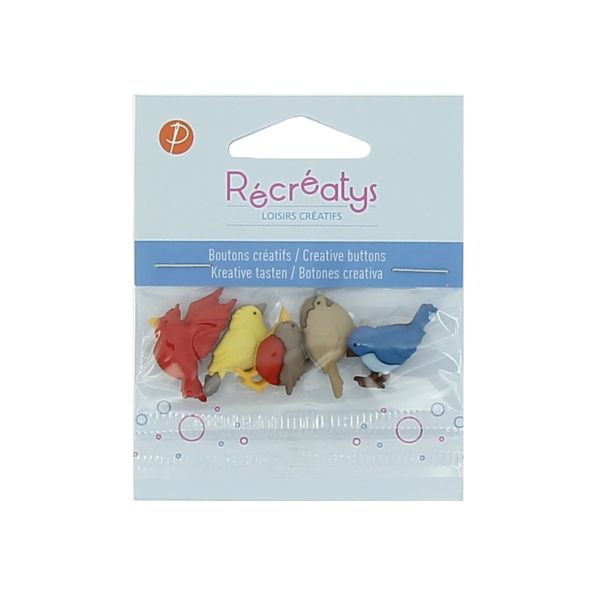Boutons créatifs Récréatys Assortiment de 6 boutons Oiseaux