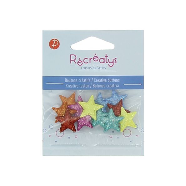 Boutons créatifs Récréatys Assortiment de 12 boutons Etoiles brillantes