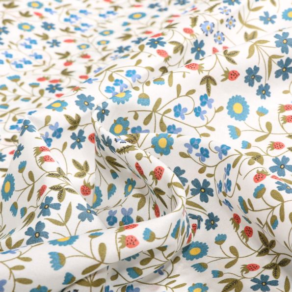 Tissu Liberty of London Little Bleu sur fond Blanc - Par 10 cm