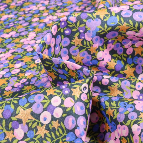 Tissu Liberty of London Wiltshire sur fond Bleu marine - Par 10 cm