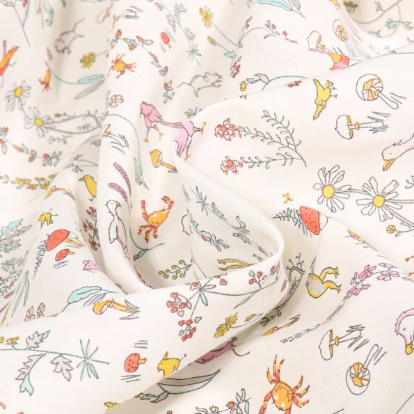 Tissu Liberty of London Théo marin sur fond Blanc cassé - Par 10 cm