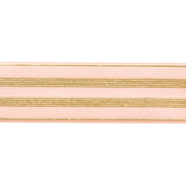 Élastique Plat Lurex Rose rayures or 30 mm x1m