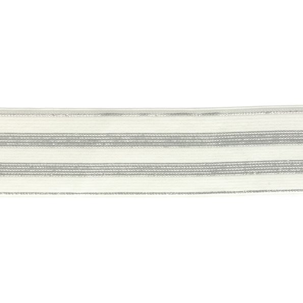 Élastique Plat Lurex Blanc rayures argent 30 mm x1m