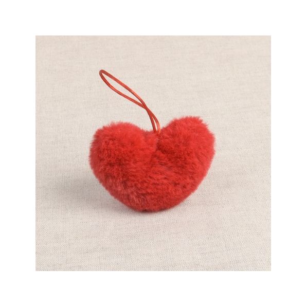 Pompon Coeur imitation fourrure 4 cm Rouge