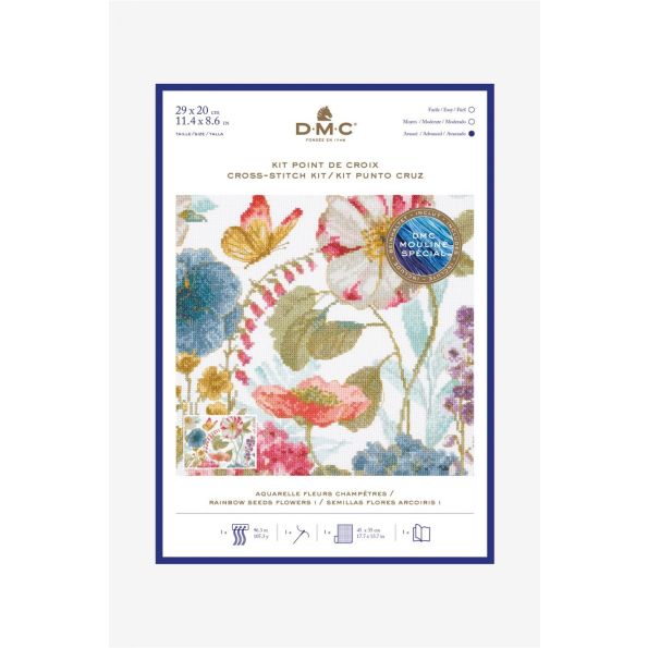 Kit Broderie Point de croix DMC Aquarelle Fleurs Champètres 29 x 20 cm