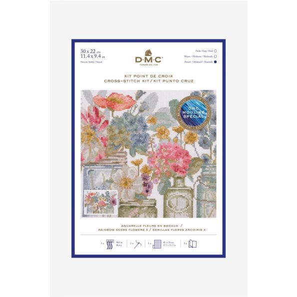 Kit Broderie Point de croix DMC Fleurs en Bocaux 30 x 22 cm